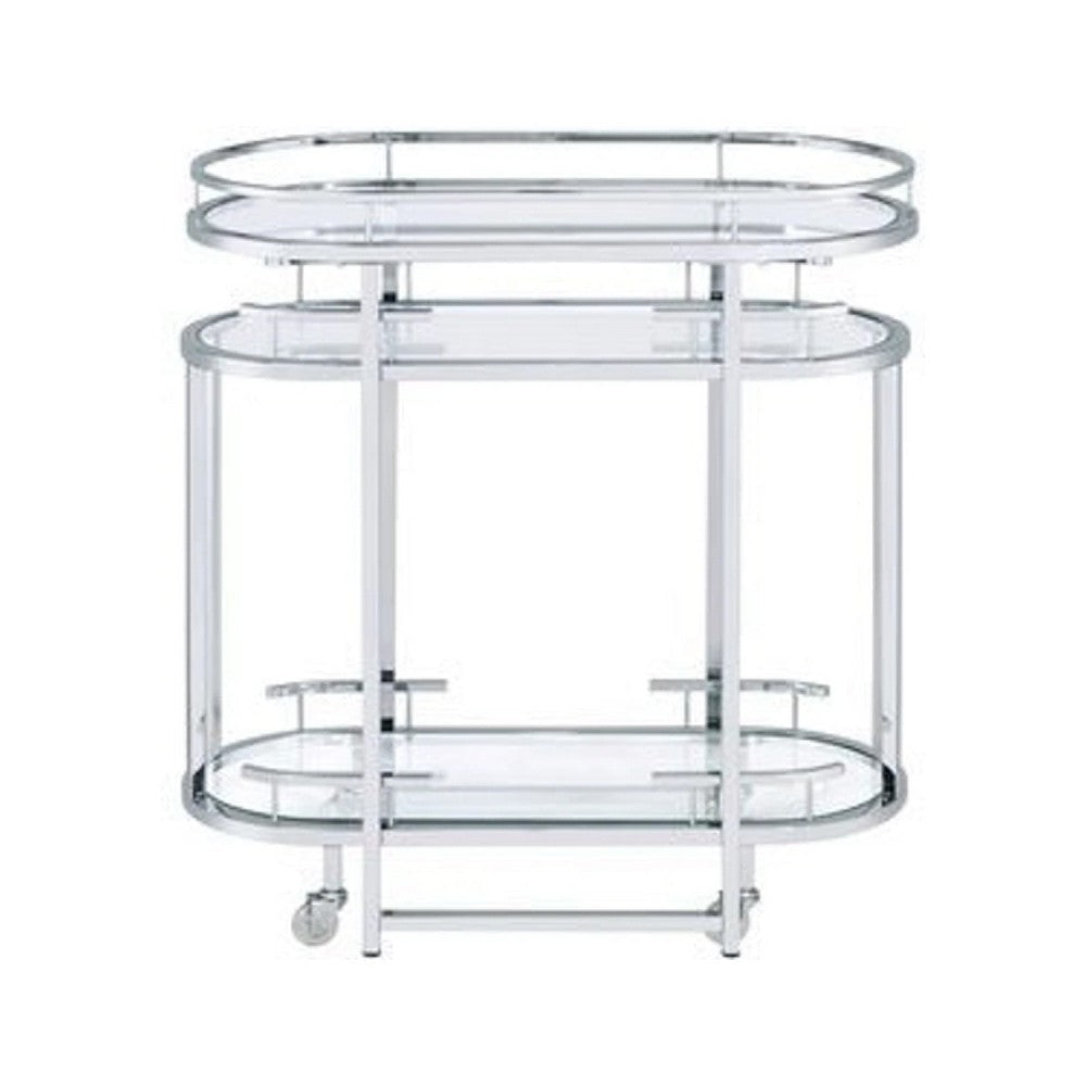 16 Inch Curved 2 Tier Serving Bar Cart with Tempered Glass Shelves Silver BM273224