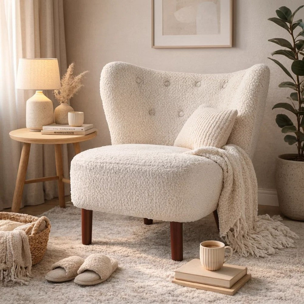 Wingback Accent Chair | 34" | Tufted Teddy Sherpa | White