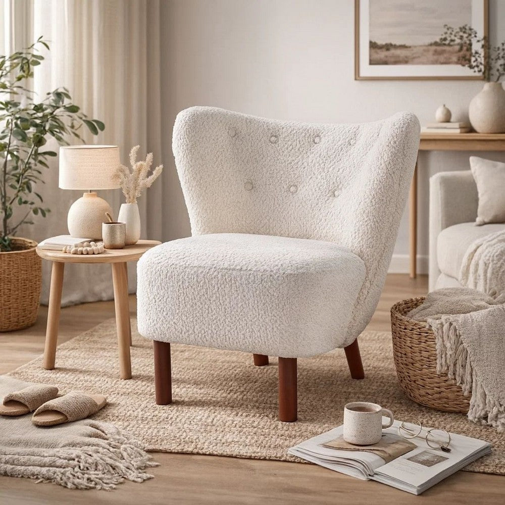 Wingback Accent Chair | 34" | Tufted Teddy Sherpa | White