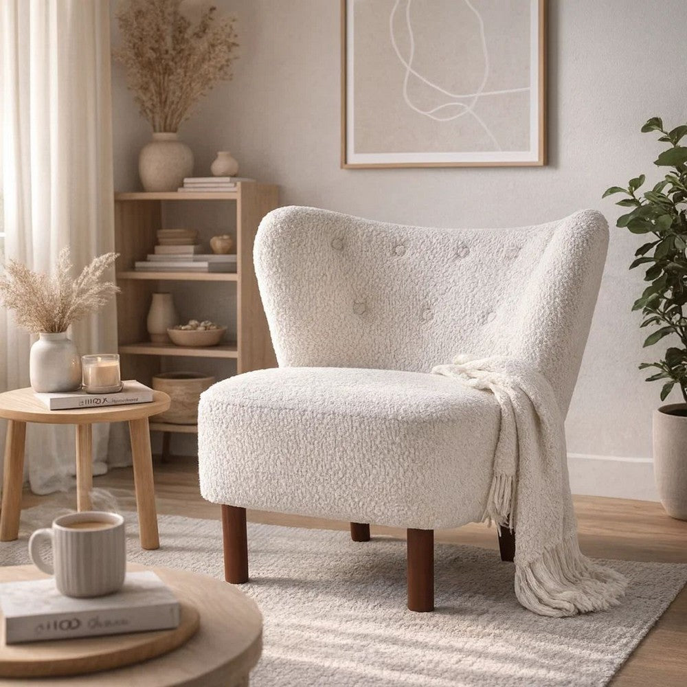 Wingback Accent Chair | 34" | Tufted Teddy Sherpa | White