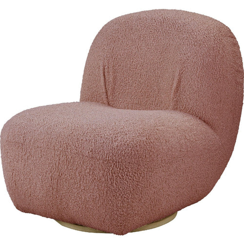 27 Inch Teddy Sherpa Fabric Curved Accent Chair, Swivel Function, Pink