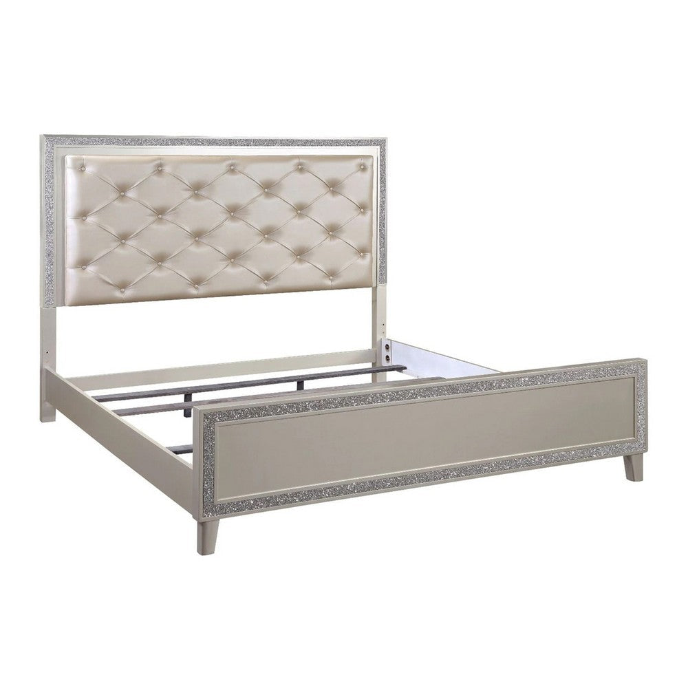 Lee 2 Drawer Faux Leather Tufted King Bed Champagne BM273232