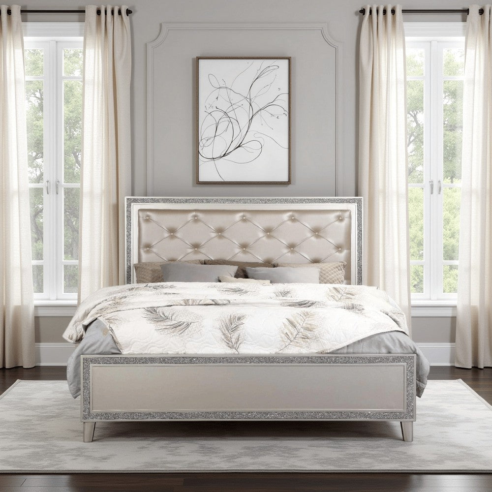 Lee 2 Drawer Faux Leather Tufted King Bed, Champagne