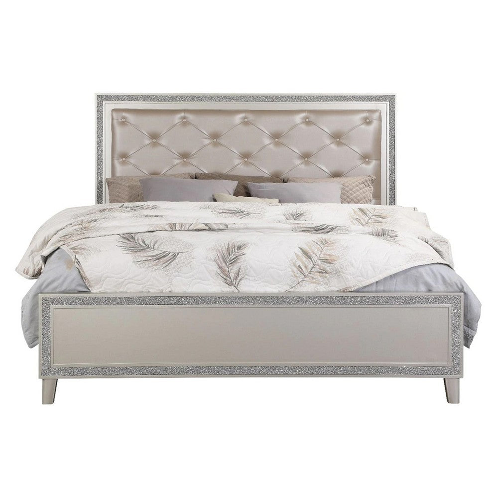Lee 2 Drawer Faux Leather Tufted King Bed, Champagne