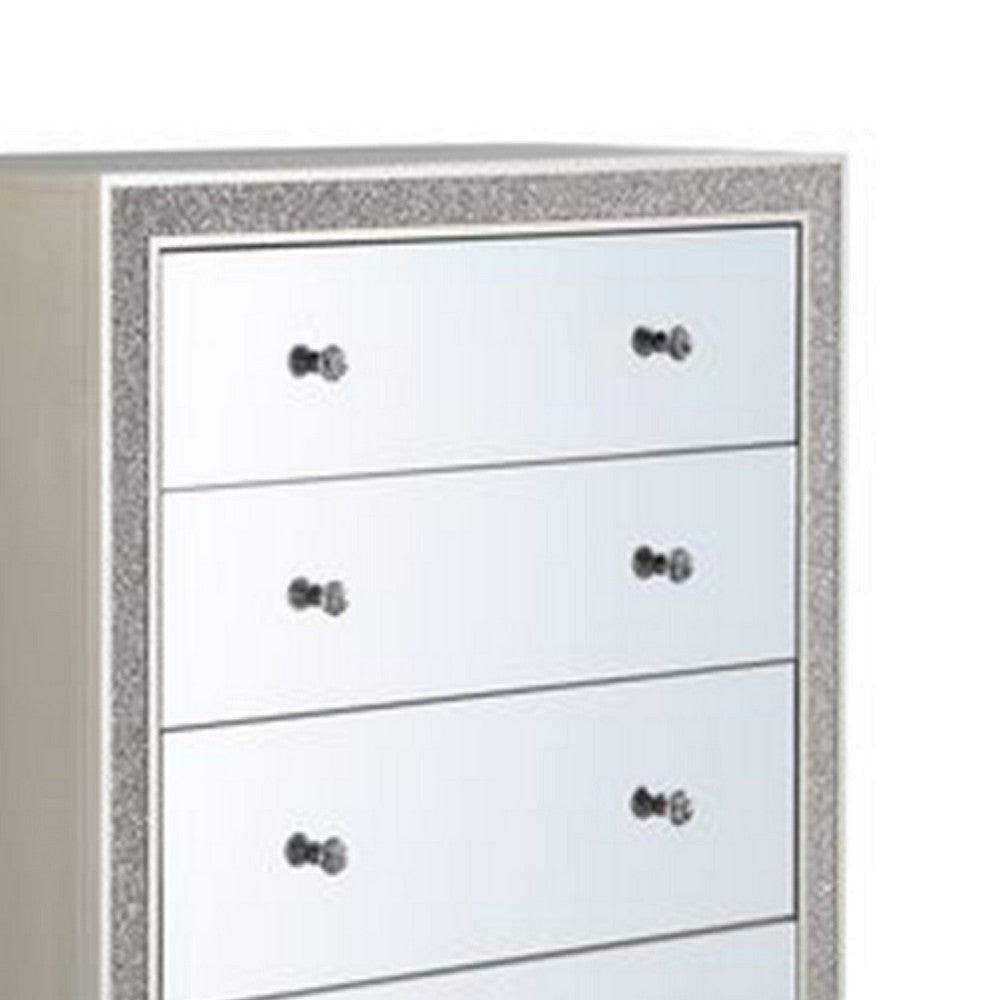 51 Inch Lee 5 Drawer Mirrored Tall Chest Dresser Acrylic Trim Champagne BM273233