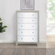 51 Inch Lee 5 Drawer Mirrored Tall Chest Dresser, Acrylic Trim, Champagne