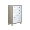 51 Inch Lee 5 Drawer Mirrored Tall Chest Dresser, Acrylic Trim, Champagne