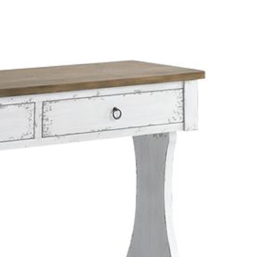 48 Inch 2 Drawer Console Table Ring Metal Handles Distressed White BM273238