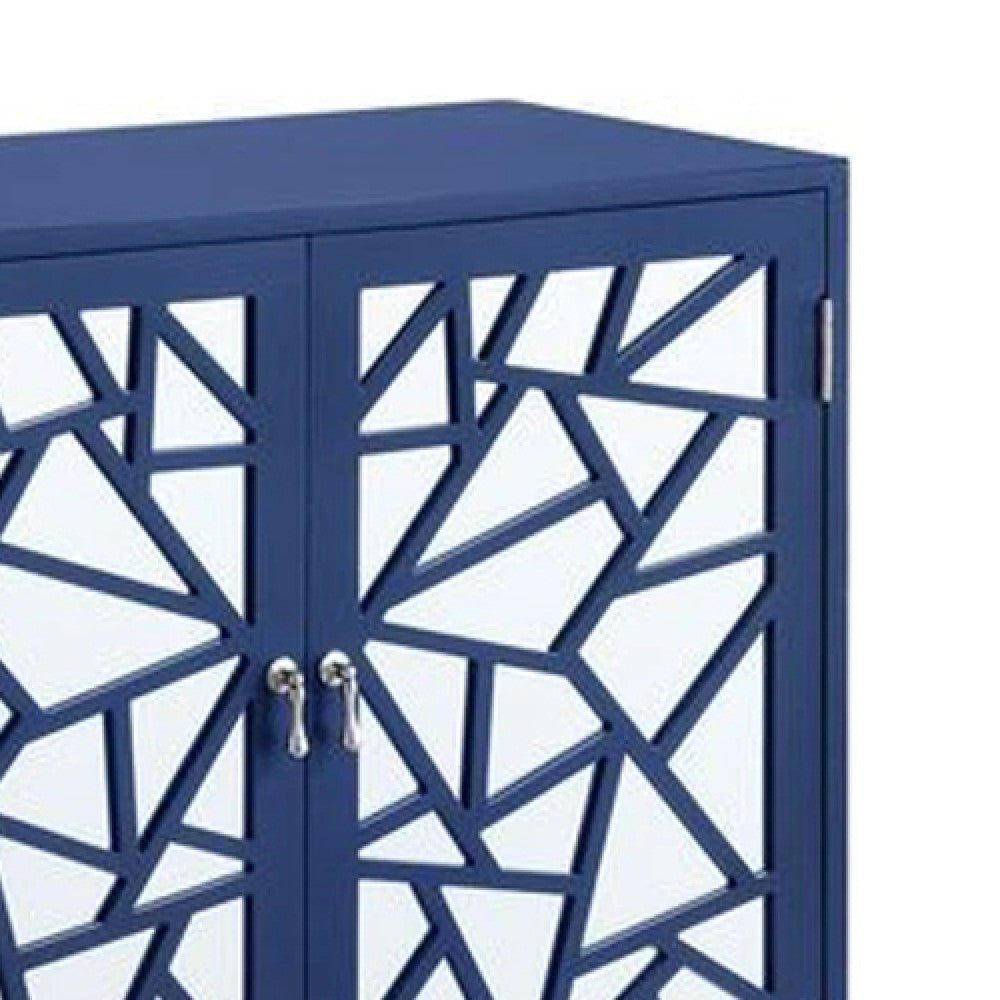 33 Inch 2 Door Mirrored Console Sideboard Cabinet with Shelf Blue BM273245