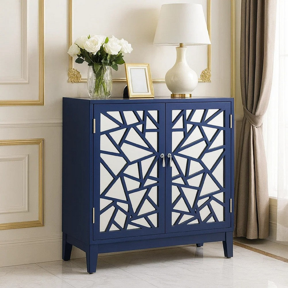33 Inch 2 Door Mirrored Console Sideboard Cabinet with Shelf, Blue