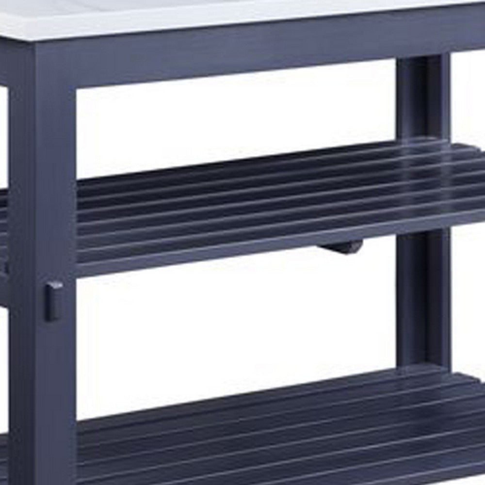 50 Inch Kitchen Island Faux Marble Top 2 Slatted Shelves Gray BM273248