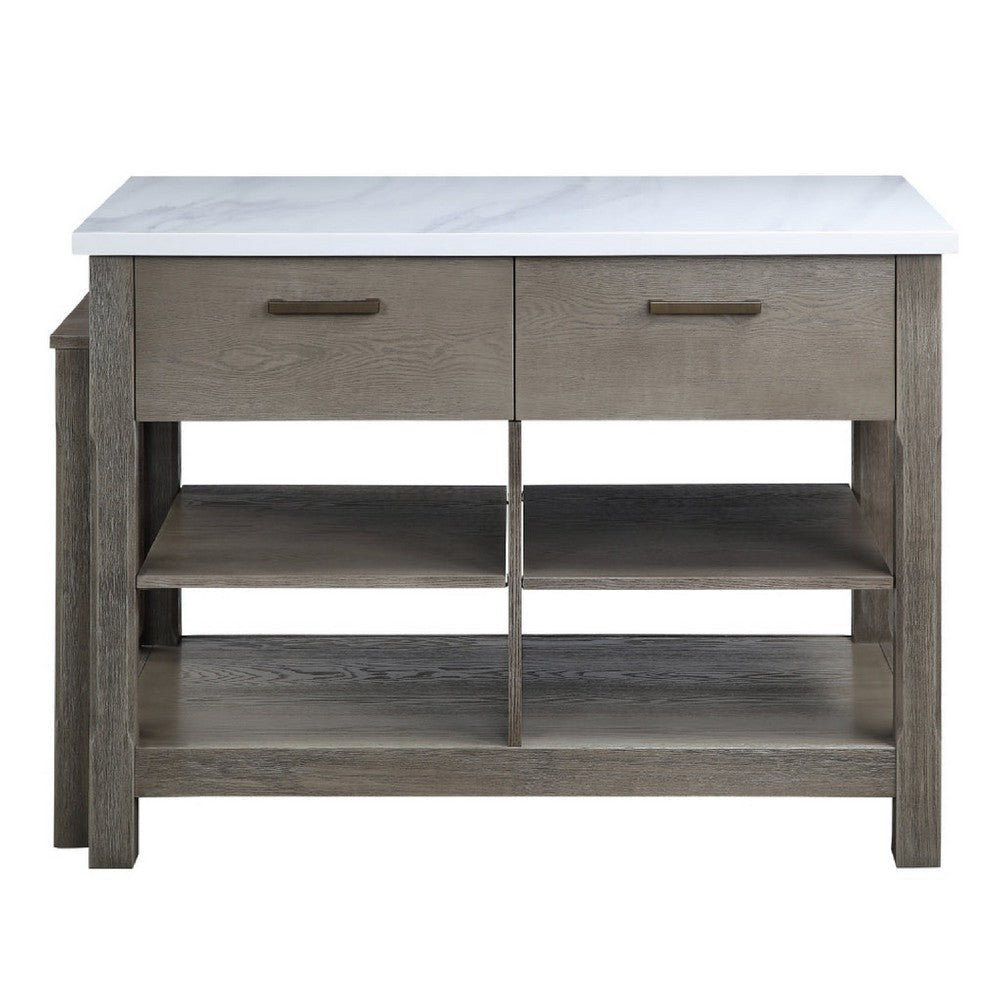 50 Inch Wood Kitchen Island Faux Marble Top Pull Out Table Gray BM273250