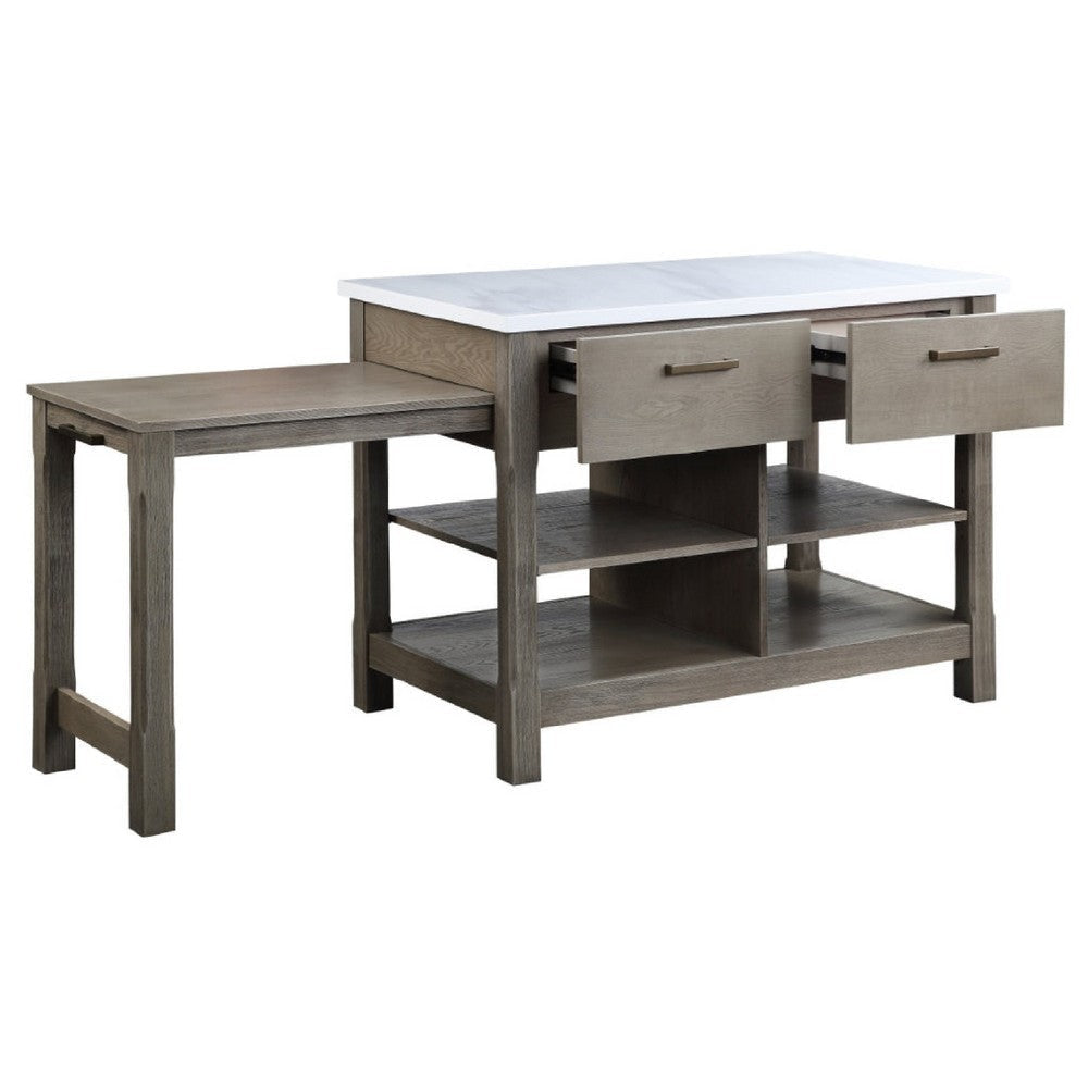 50 Inch Wood Kitchen Island Faux Marble Top Pull Out Table Gray BM273250