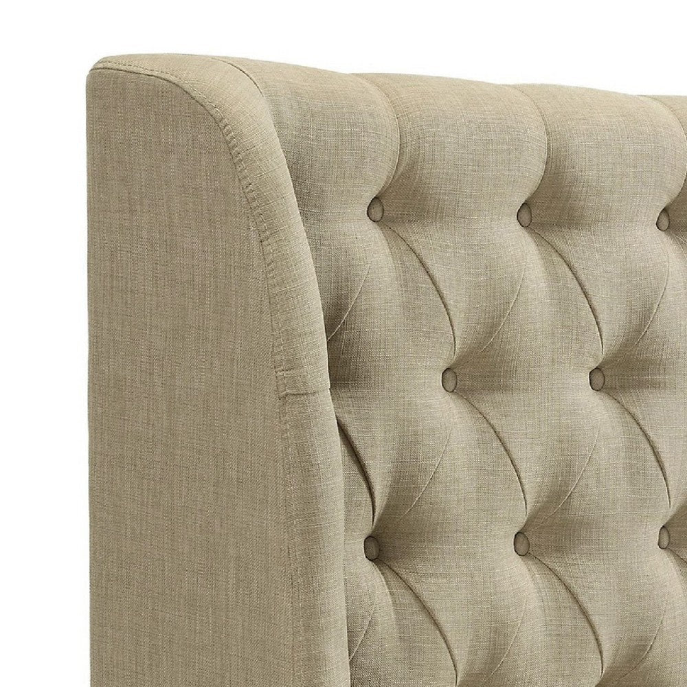 Pax Fabric Full Size Headboard Button Tufted Wingback Beige BM273256