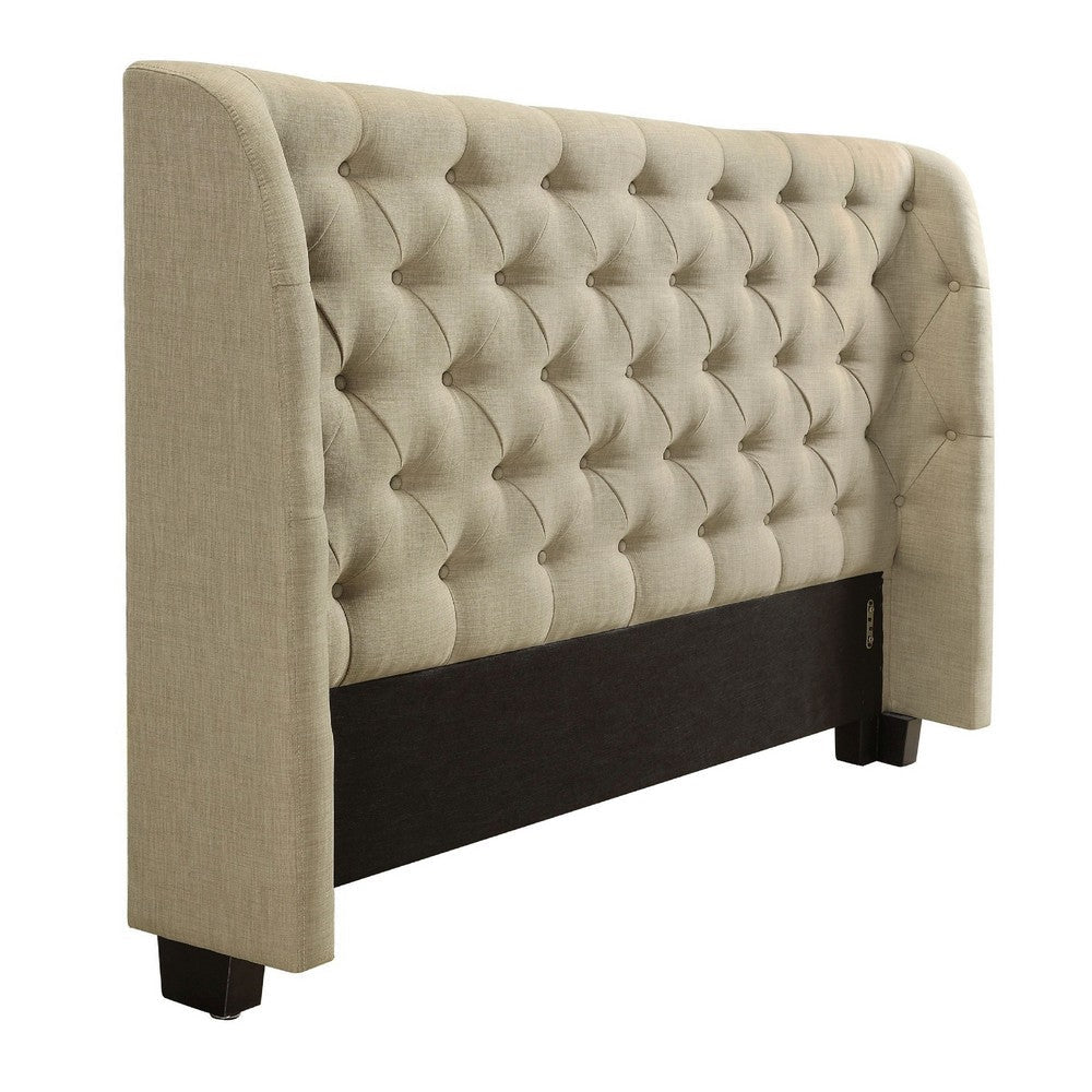 Pax Fabric Full Size Headboard, Button Tufted Wingback, Beige