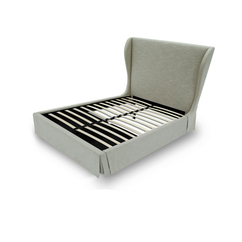 Shia Upholstered Storage Full Bed Wing Headboard Skirted Panel Beige