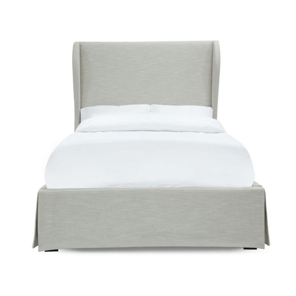 Shia Upholstered Storage Queen Bed Wing Headboard Skirted Panel Beige