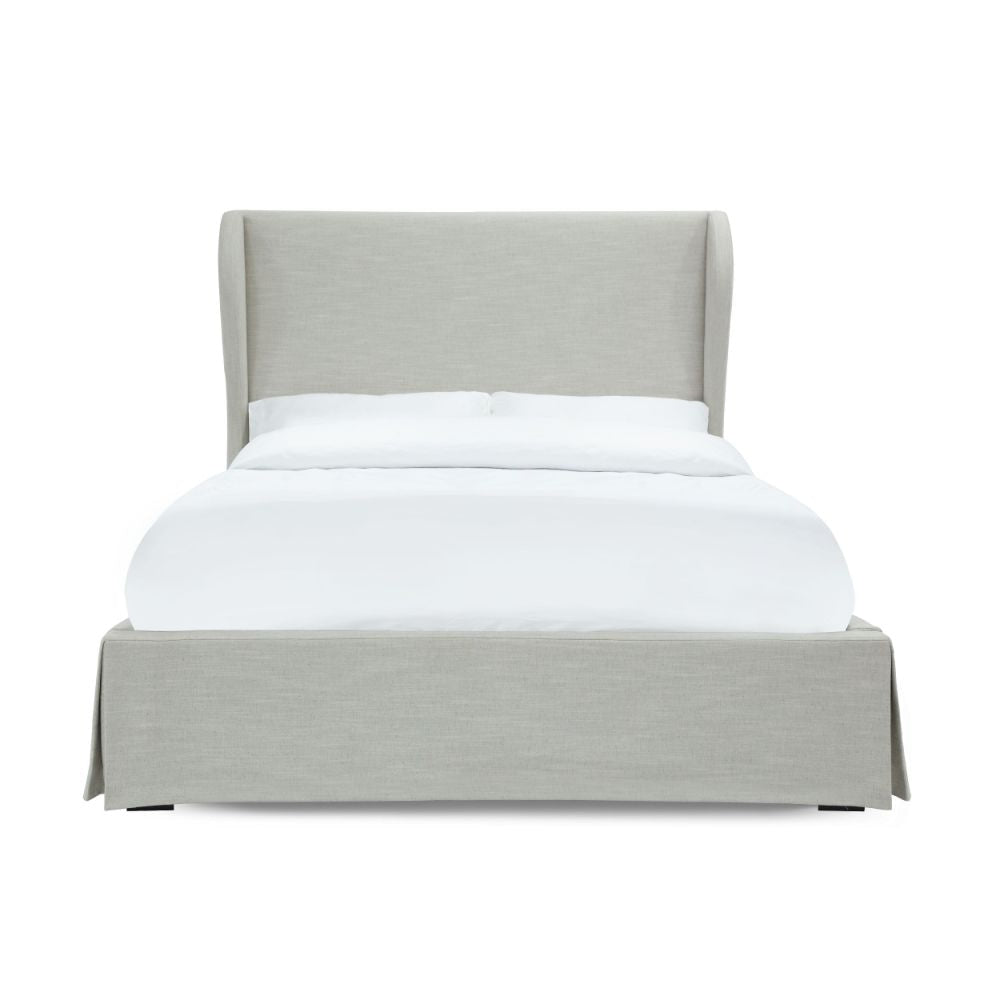 Shia Upholstered Storage California King Bed Wing Headboard Skirt Beige BM273288