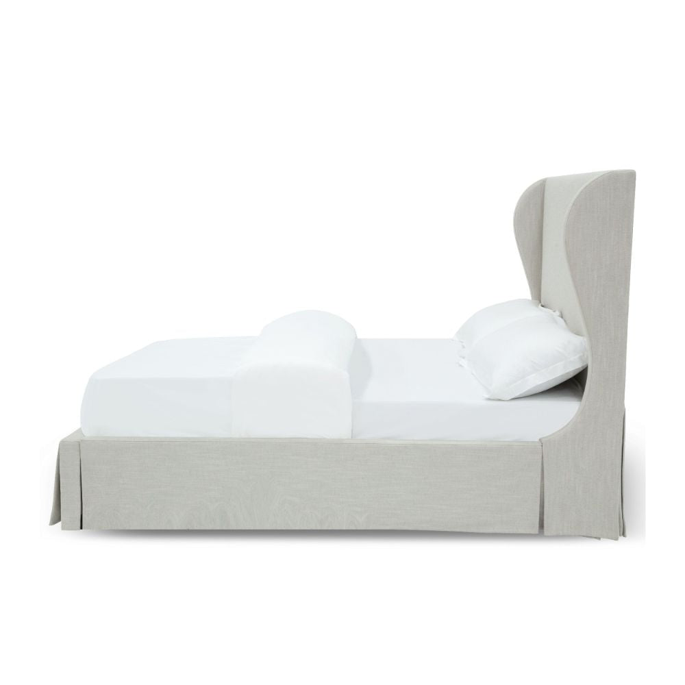Shia Upholstered Storage California King Bed Wing Headboard Skirt Beige BM273288