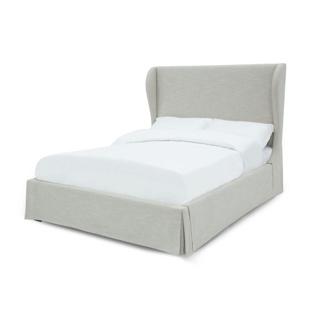 Shia Upholstered Storage California King Bed, Wing Headboard, Skirt, Beige