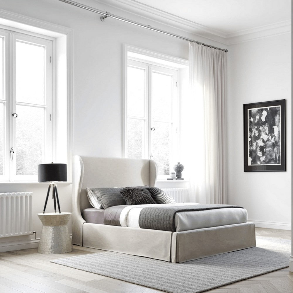 Shia Upholstered Storage California King Bed, Wing Headboard, Skirt, Beige