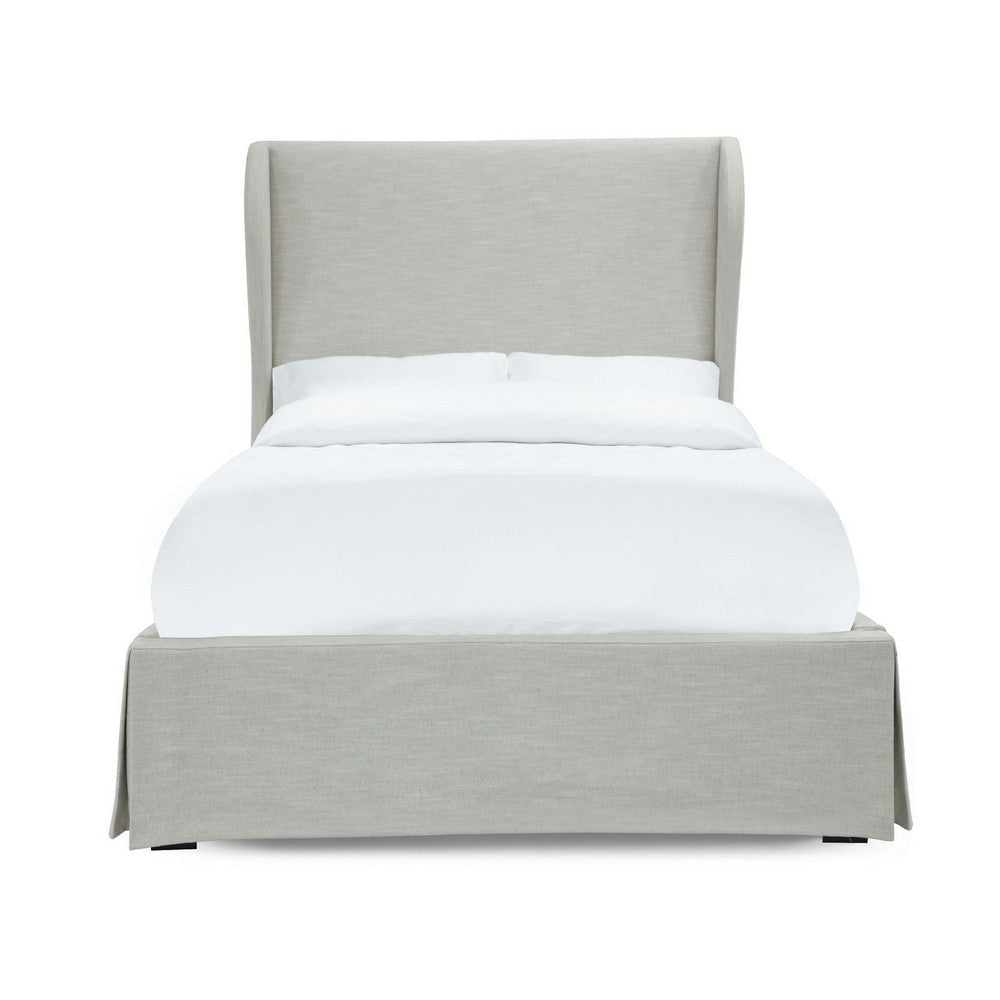 Shia Upholstered Queen Size Skirted Panel Bed with Wing Headboard Beige BM273291