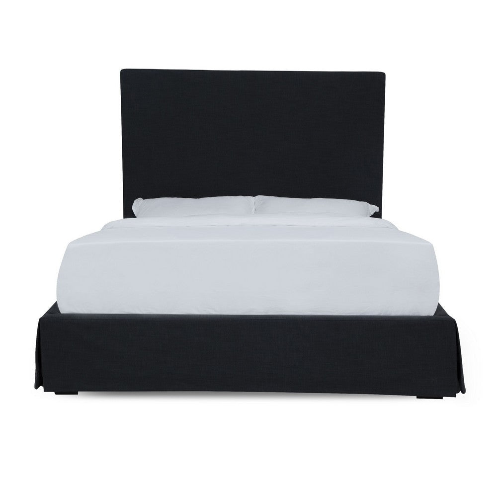 Cove Upholstered Queen Size Skirted Panel Bed with Storage Black