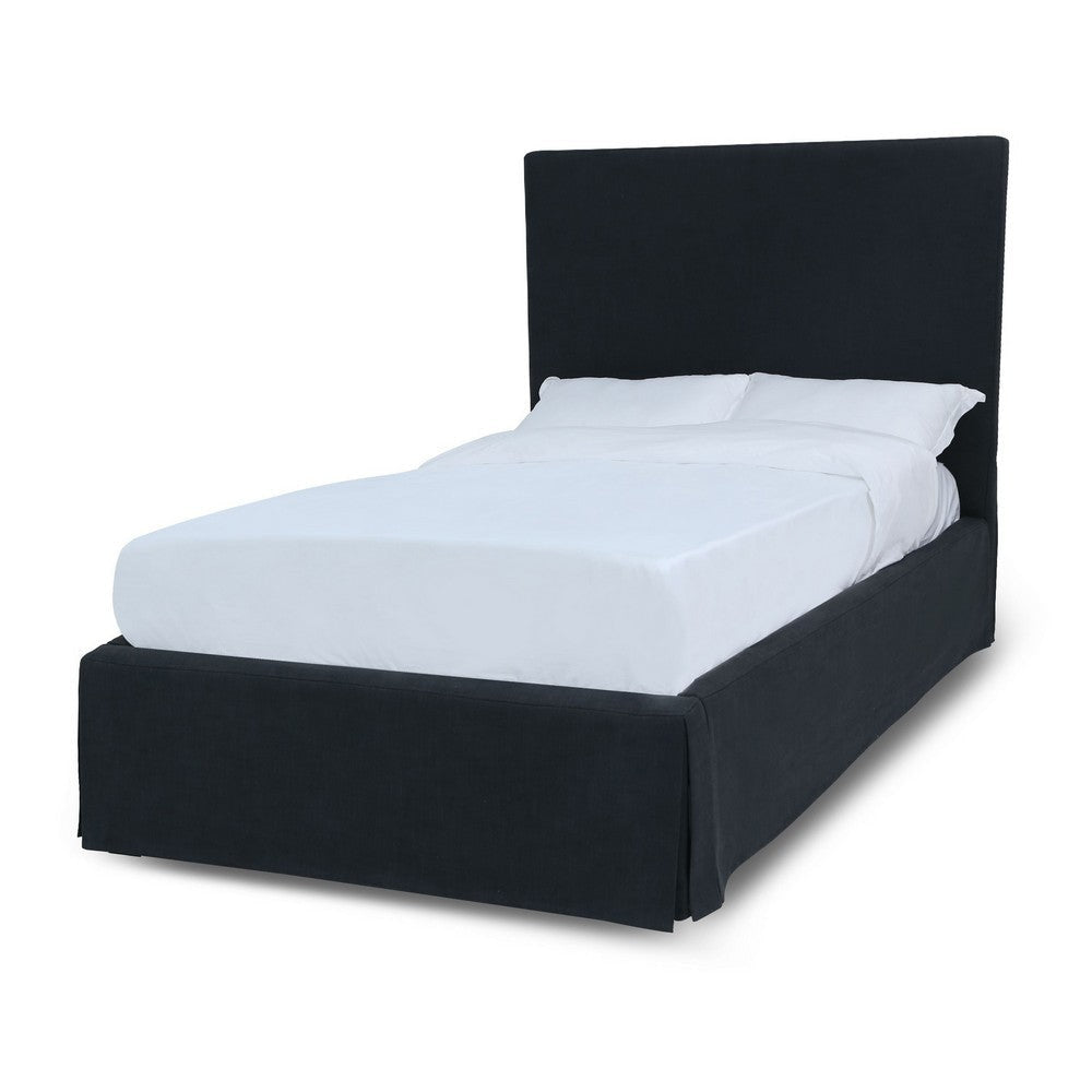 Cove Upholstered Queen Size Skirted Panel Bed with Storage, Black