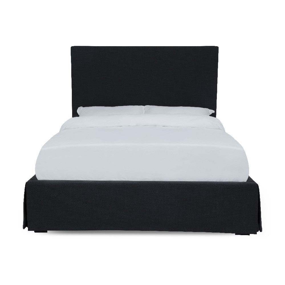 Cove Upholstered Full Size Skirted Bed with Panel Headboard Black