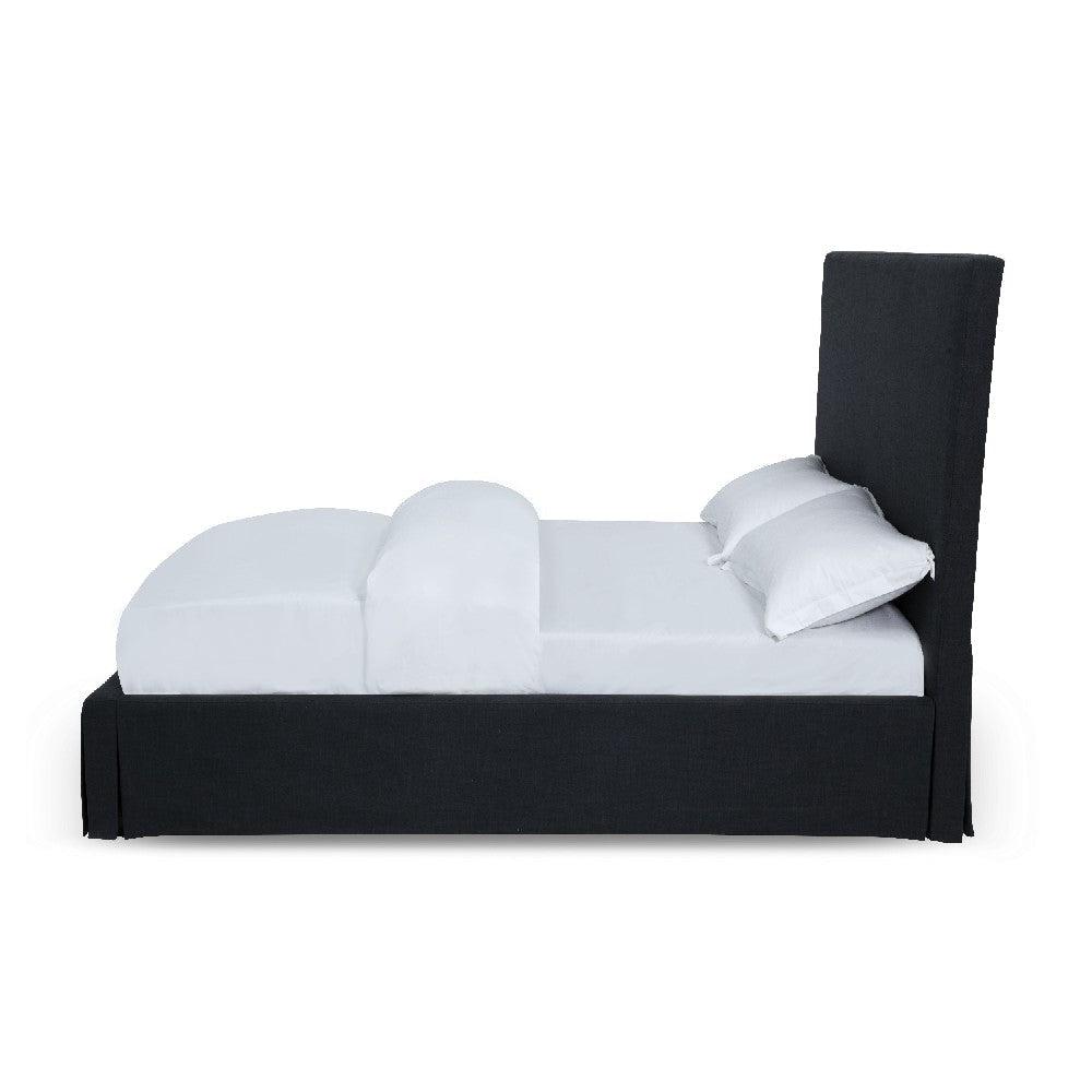 Cove Upholstered Full Size Skirted Bed with Panel Headboard Black