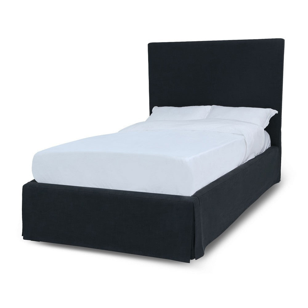 Cove Upholstered Queen Size Skirted Bed, Panel Headboard, Black