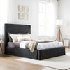 Cove Upholstered California King Size Skirted Bed, Panel Headboard, Black