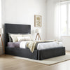 Cove Upholstered King Size Skirted Bed, Panel Headboard, Black
