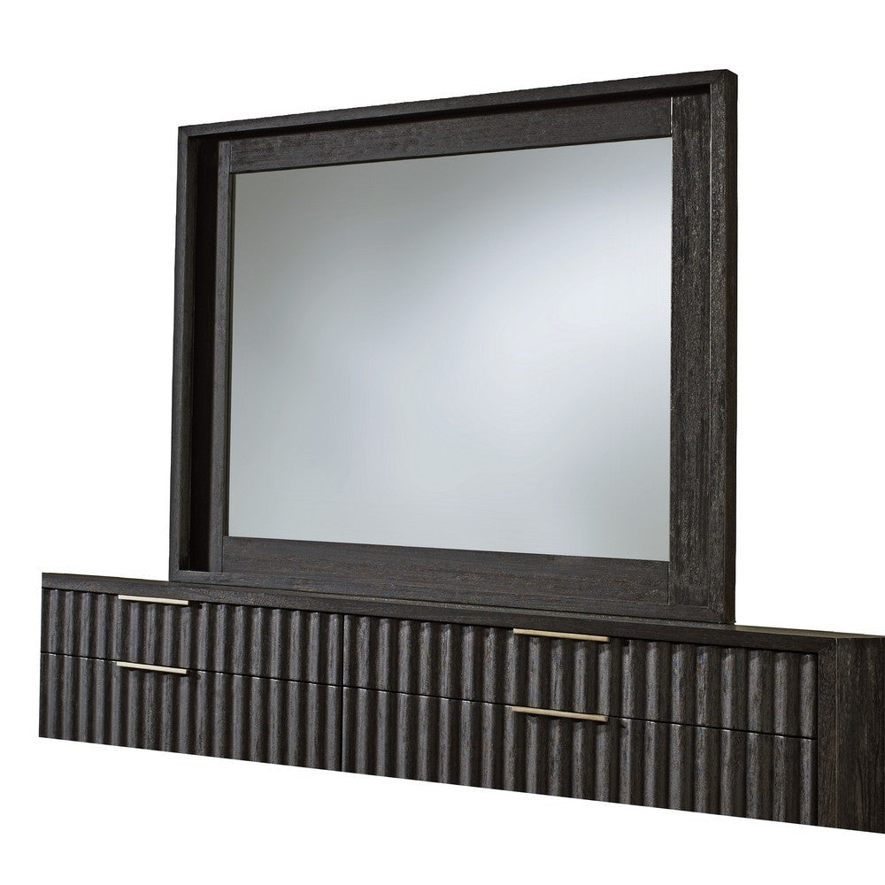 Carl 42 Inch Wood Wall Dresser Mirror Rectangular Molded Frame Oak Black BM273342