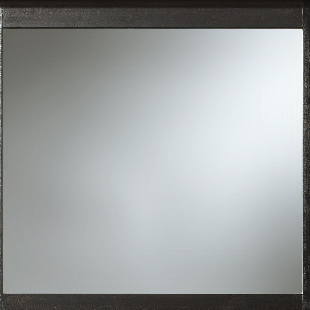 Carl 42 Inch Wood Wall Dresser Mirror Rectangular Molded Frame Oak Black BM273342
