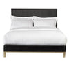 Carl Mahogany Wood Platform Queen Bed, Brass Metal Base, Oak Black, Gold