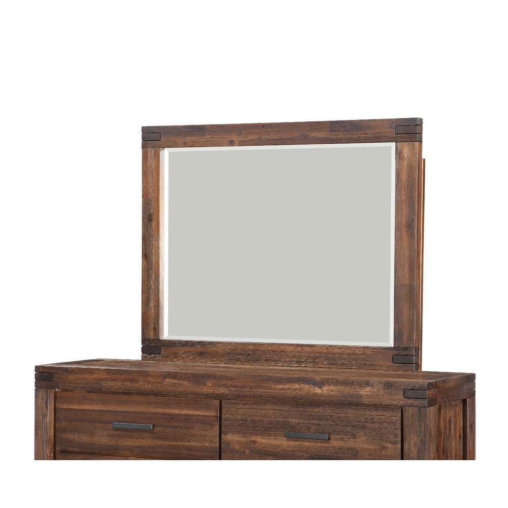 Pim 48 Inch Solid Wood Dresser Mirror with Metal Brackets Rustic Brown BM273360