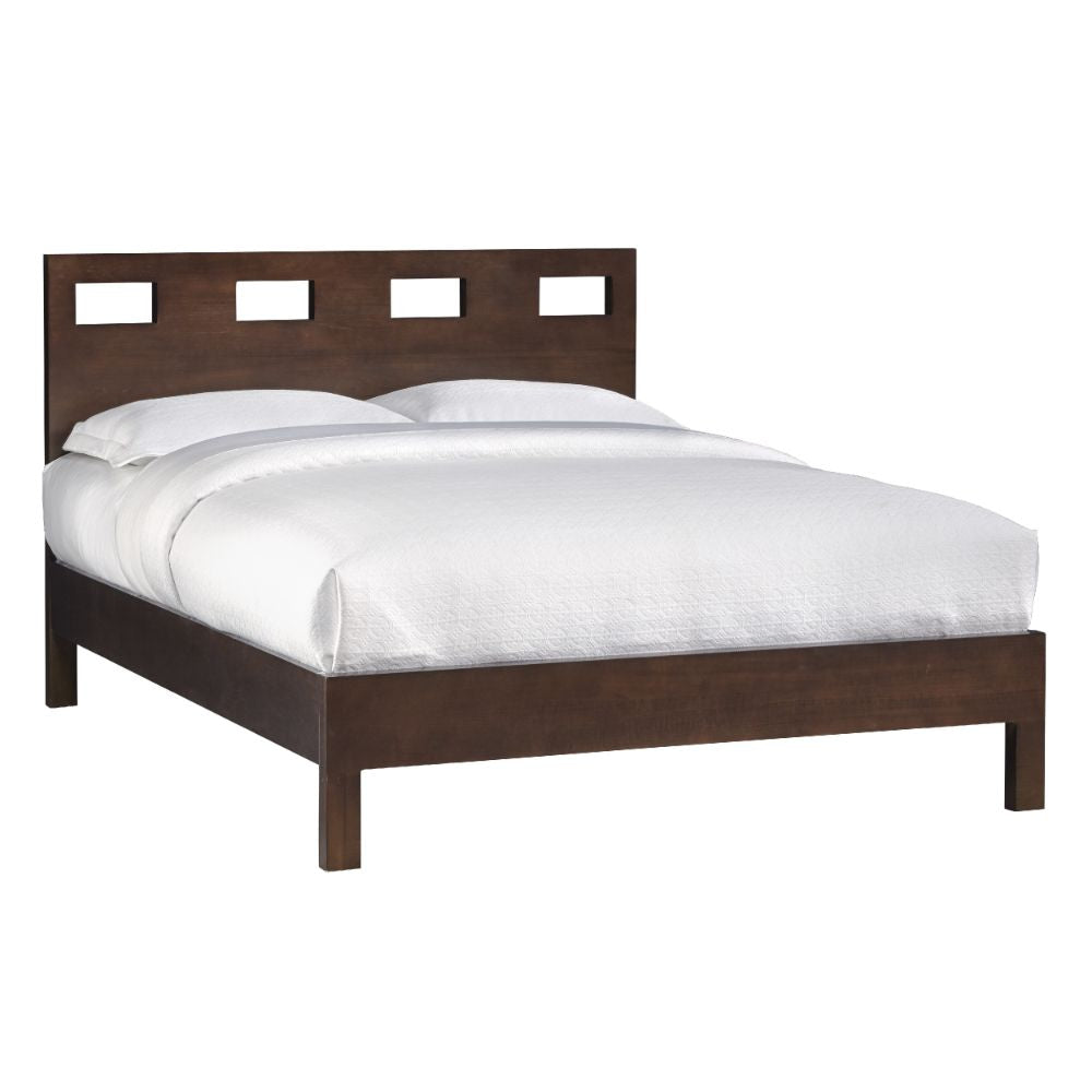 Yee Mahogany Wood Platform Queen Bed Panel Cut Out Design Dark Brown BM273367