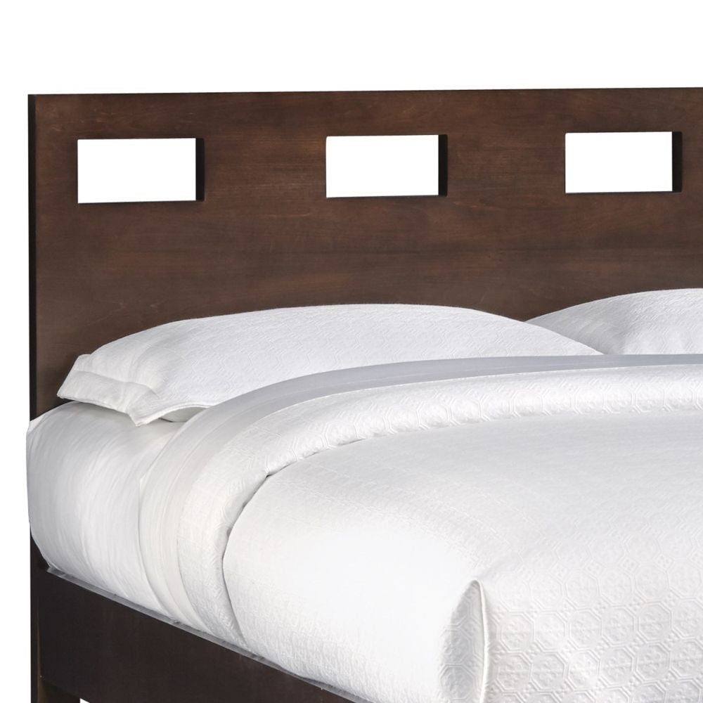 Yee Mahogany Wood Platform Queen Bed Panel Cut Out Design Dark Brown BM273367