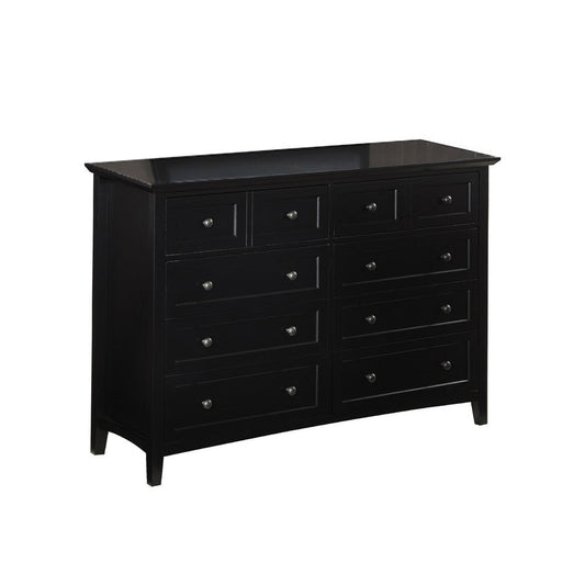 60 Inch Neo Solid Mahogany Wood 8 Drawer Dresser, Felt Line Top, Black
