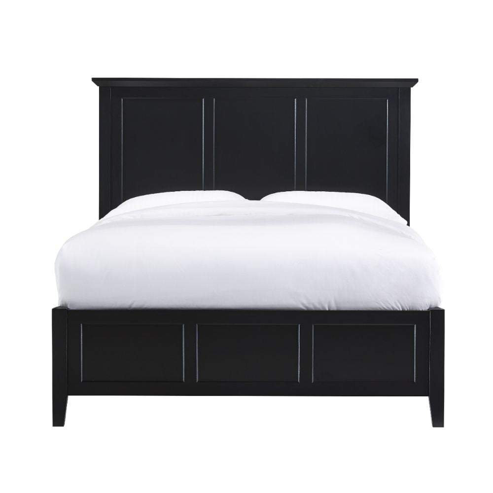 Neo Solid Mahogany Wood Low Profile Queen Bed Beveled Trim Top Black BM273371