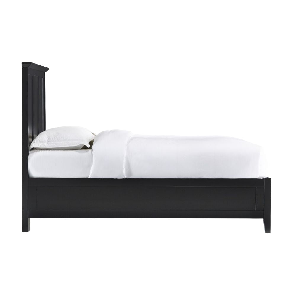 Neo Solid Mahogany Wood Low Profile Queen Bed Beveled Trim Top Black BM273371