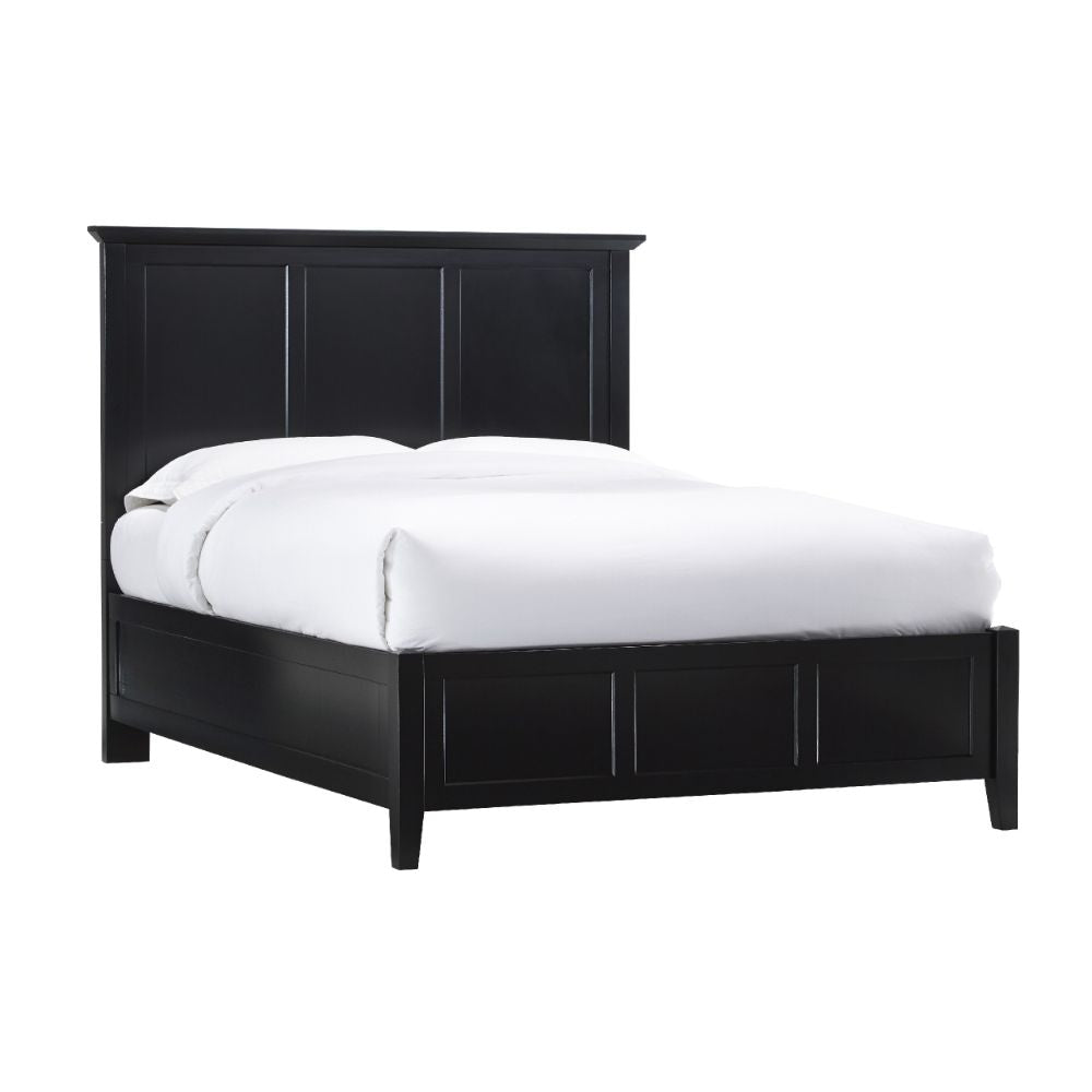 Neo Solid Mahogany Wood Low Profile Queen Bed, Beveled Trim Top, Black