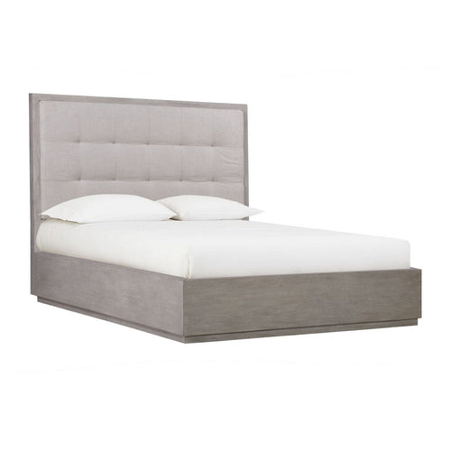 Kim Upholstered Solid Acacia Wood Platform Full Bed, Storage, Tufted, Gray