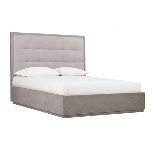 Kim Upholstered Solid Acacia Wood Platform Full Bed, Storage, Tufted, Gray