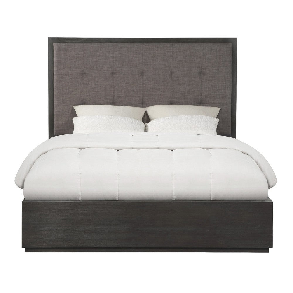 Jose Acacia Wood Tufted Platform Queen Bed with Storage Dark Heather Gray BM273384