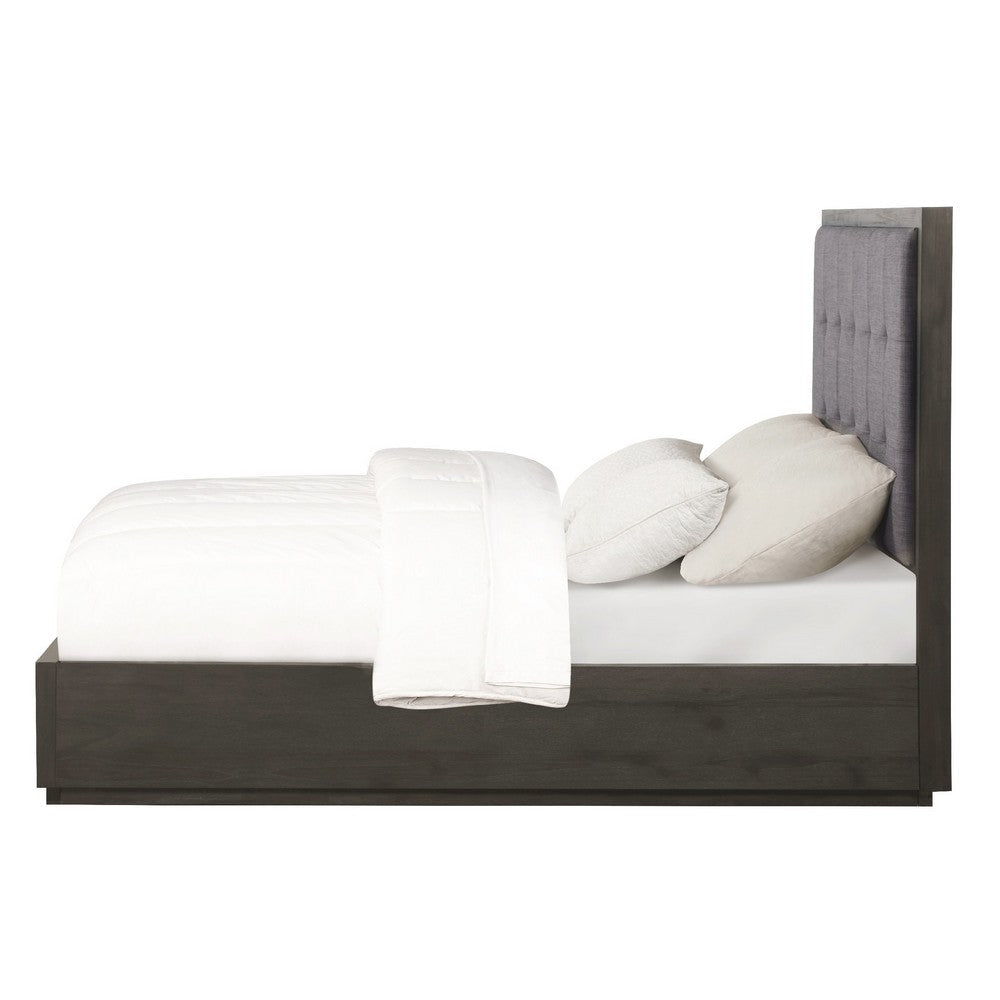 Jose Acacia Wood Tufted Platform Queen Bed with Storage Dark Heather Gray BM273384