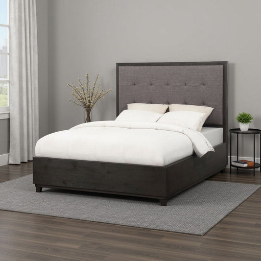 Jose Acacia Wood Tufted Platform Queen Bed with Storage, Dark Heather Gray