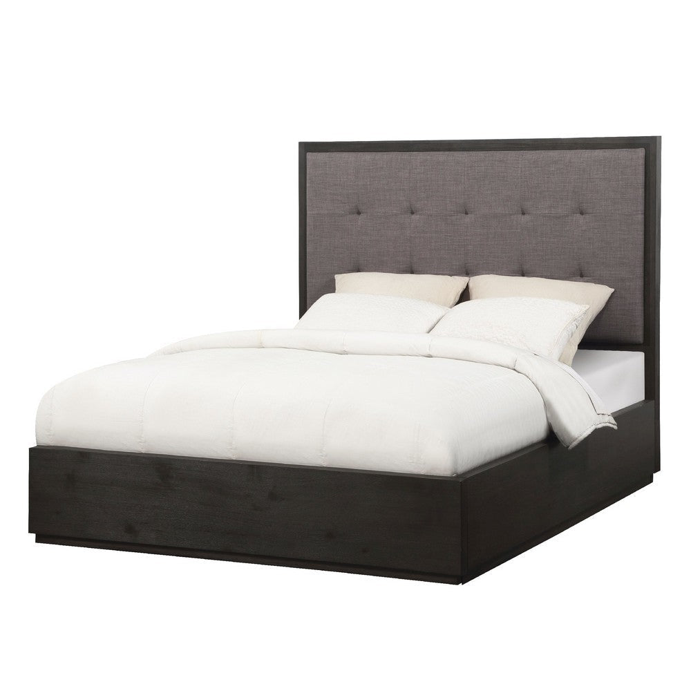 Jose Acacia Wood Tufted Platform Queen Bed with Storage, Dark Heather Gray
