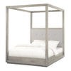 Kim Upholstered Acacia Wood Platform Canopy Full Bed, Tufted, Heather Gray